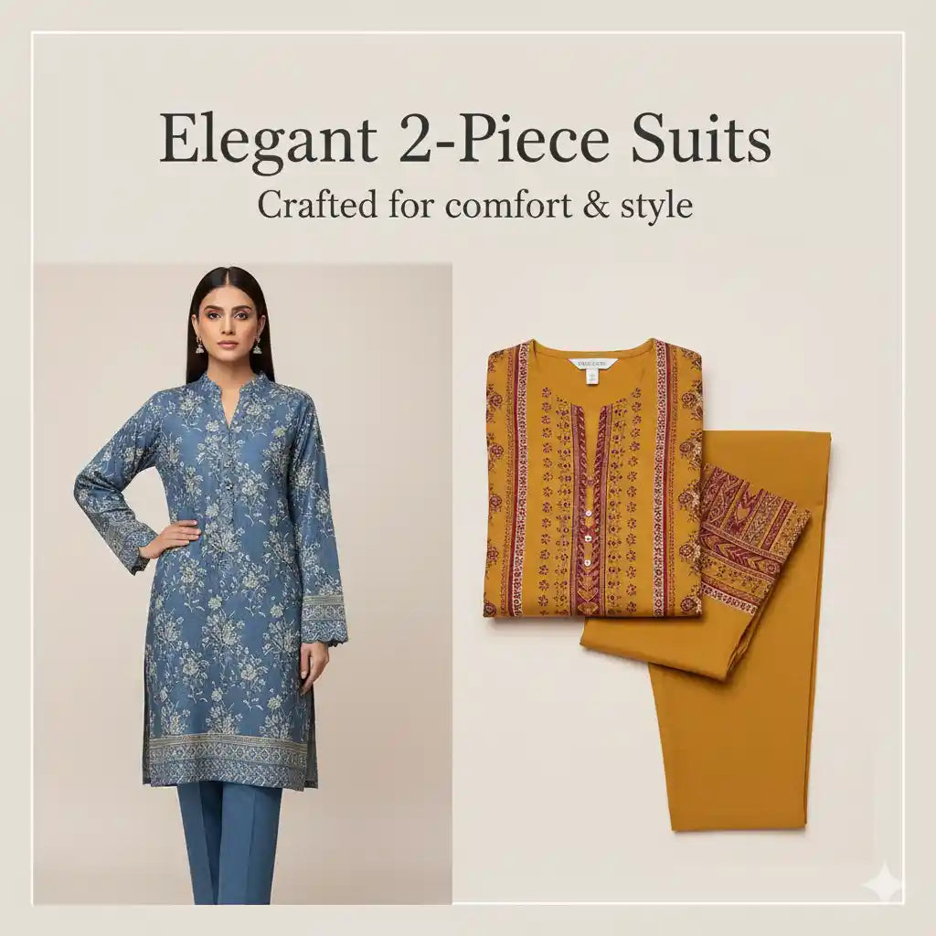 Elegant ladies 2-piece unstitched suit with embroidered patterns