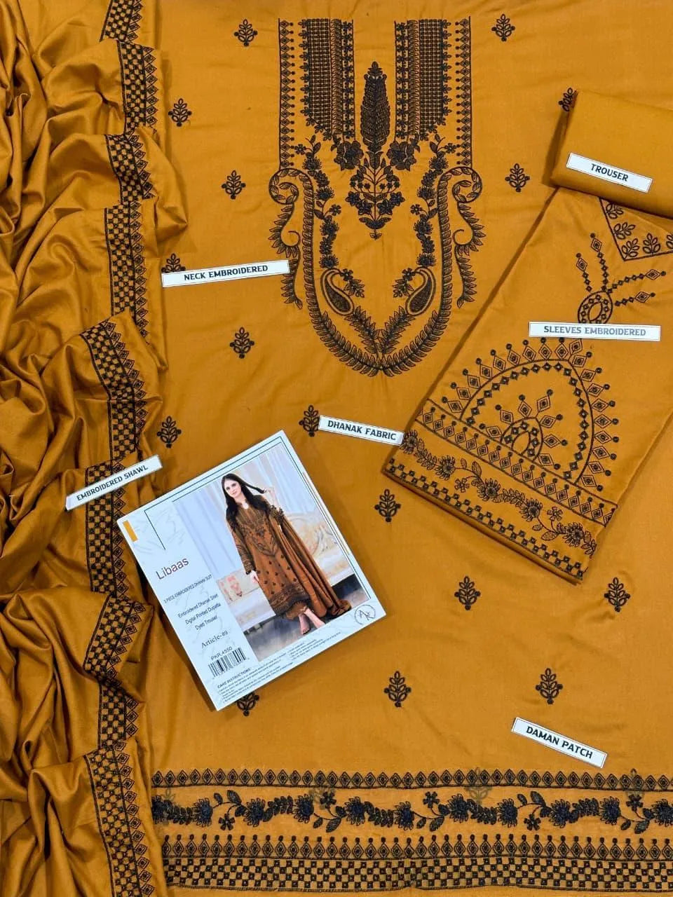 Elegant Embroidered Brown Dhanak 3-Piece Unstitched Suit with Matching Dhanak Dupatta