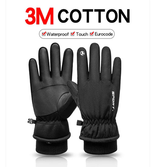 Men’s Genuine Sheep Leather Winter Gloves – Black Motorcycle Riding Gloves with Warm Lining